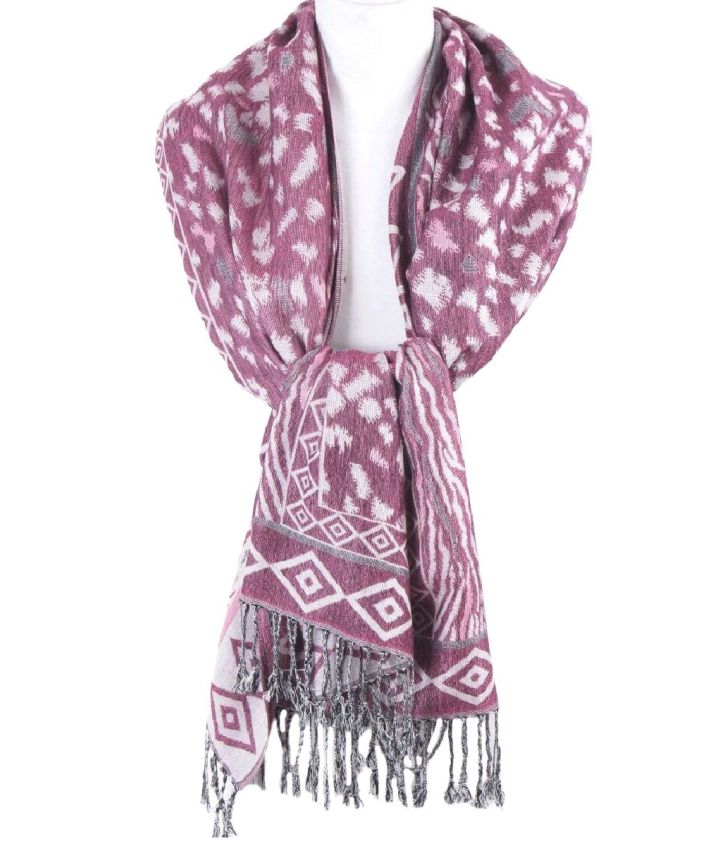 Fuchsia roze pashmina sjaal met grafisch patroon