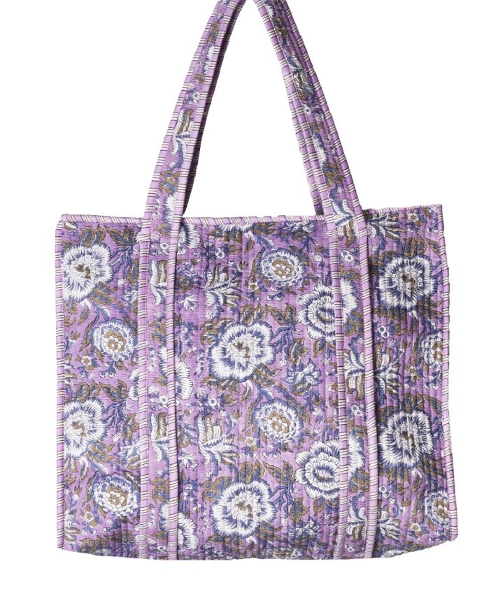 Gewatteerde shopper lila met bloemenprint