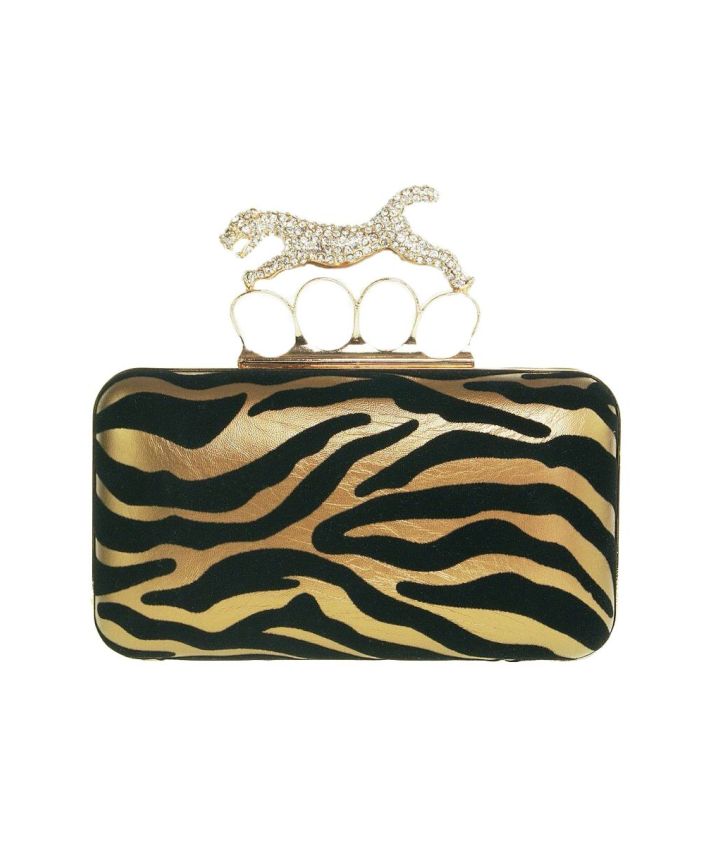 Goldtone box clutch met strasstijger sluiting