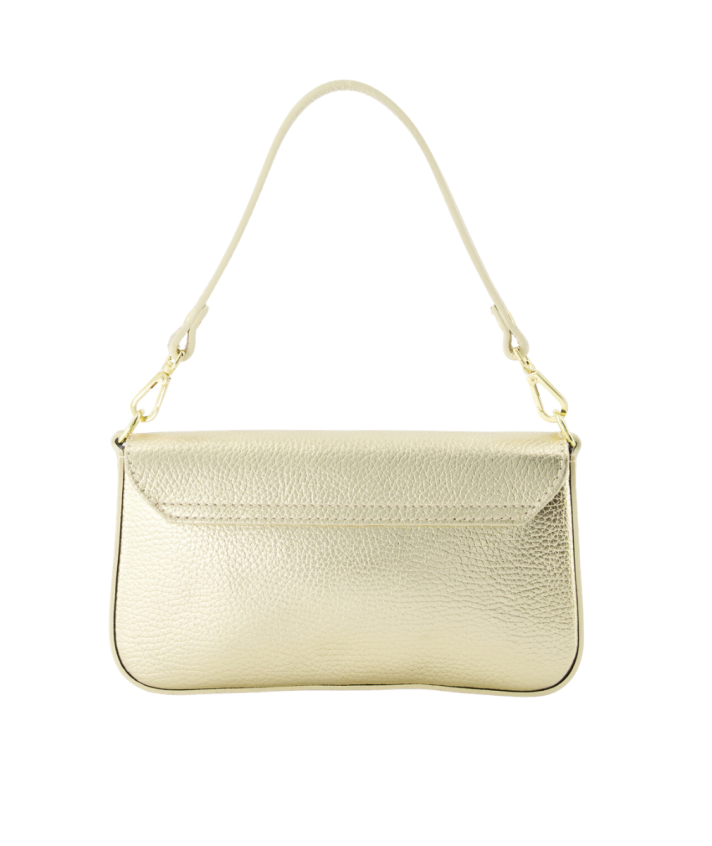 Kylie metallic lederen clutch in goud