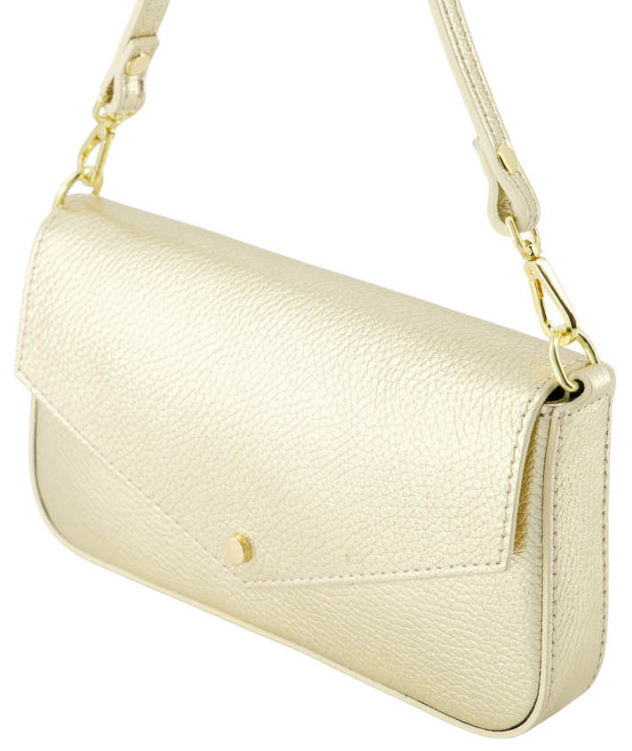Kylie metallic lederen clutch in goud