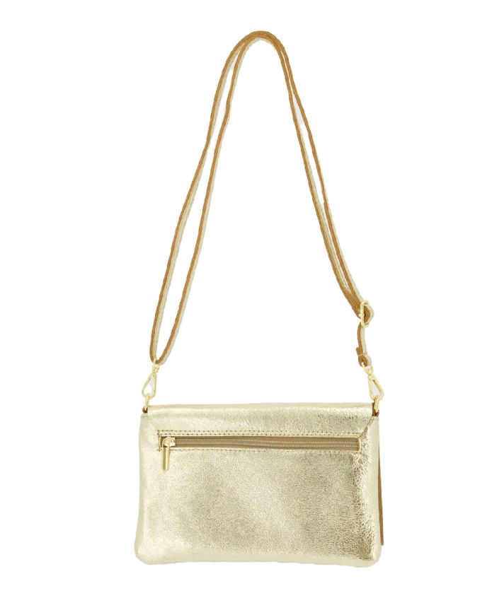 Leren fold-over clutch in goud