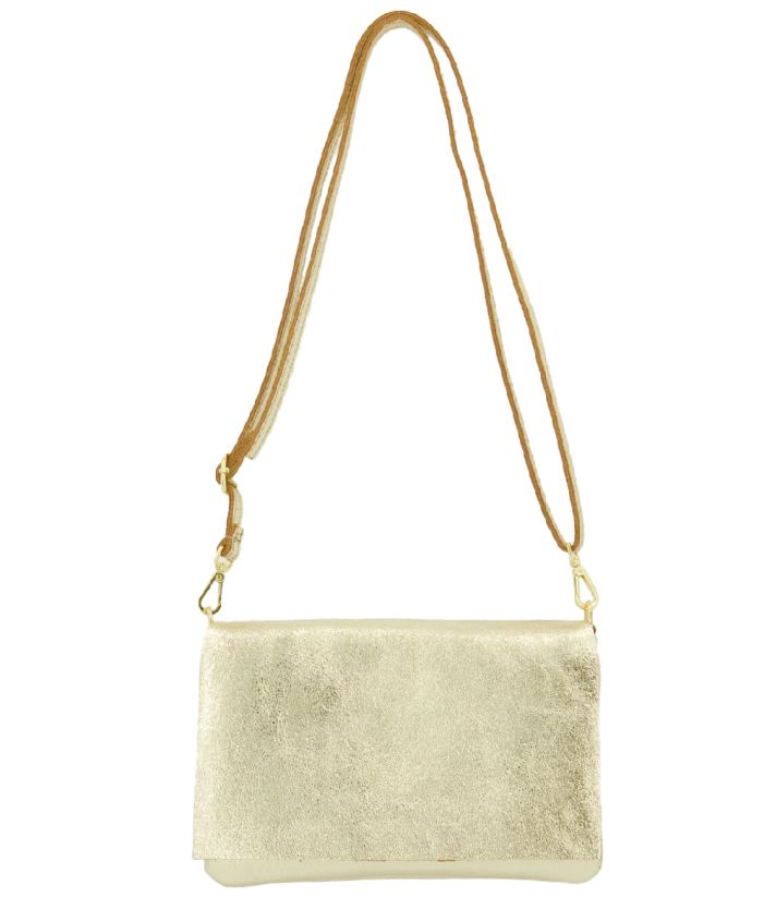 Leren fold-over clutch in goud