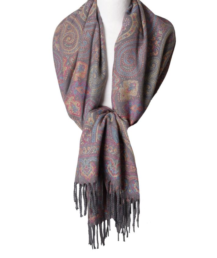 Lora pashmina met paisleypatronen in grijs