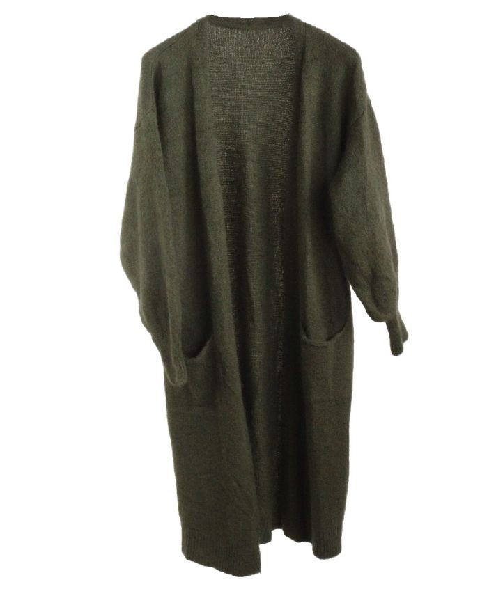 Lange mohair-blend vest in de kleur legergroen