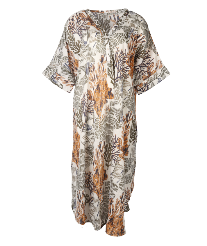 Katoenen kaftan jurk met koraalprint
