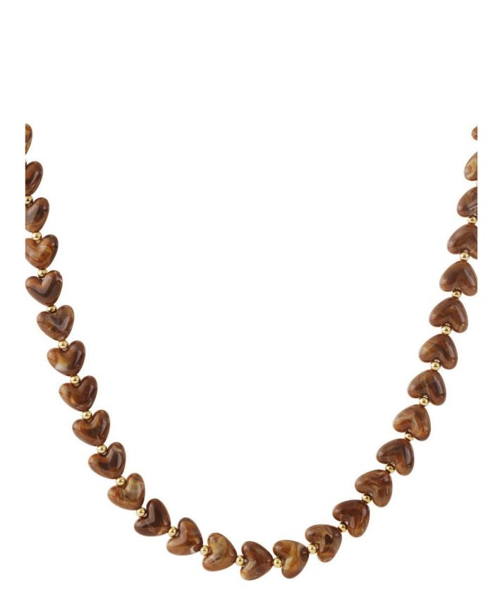 Hartjes kralenketting met marmer effect in donkerbruin