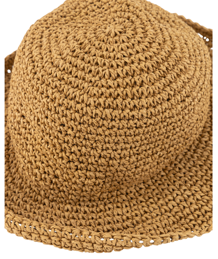 Raffia gevlochten bucket hat in camel