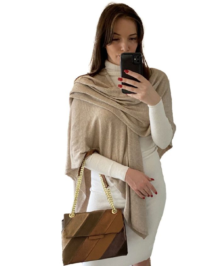 Kasjmier-blend omslagdoek in lichtbeige