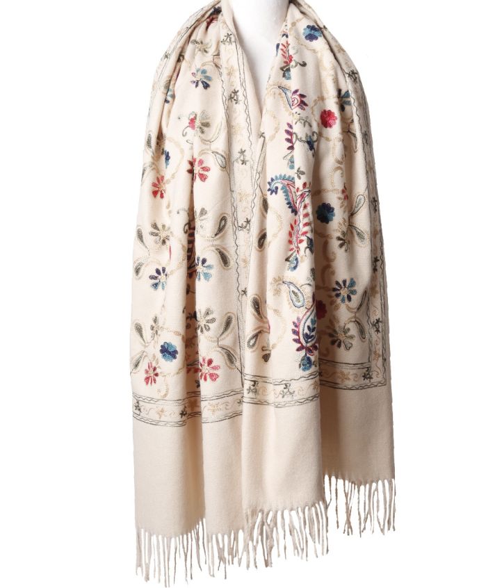 Kasjmier-blend sjaal met geborduurde bloemen
