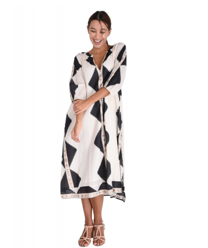 Katoenen jurk met ikat print in zwart