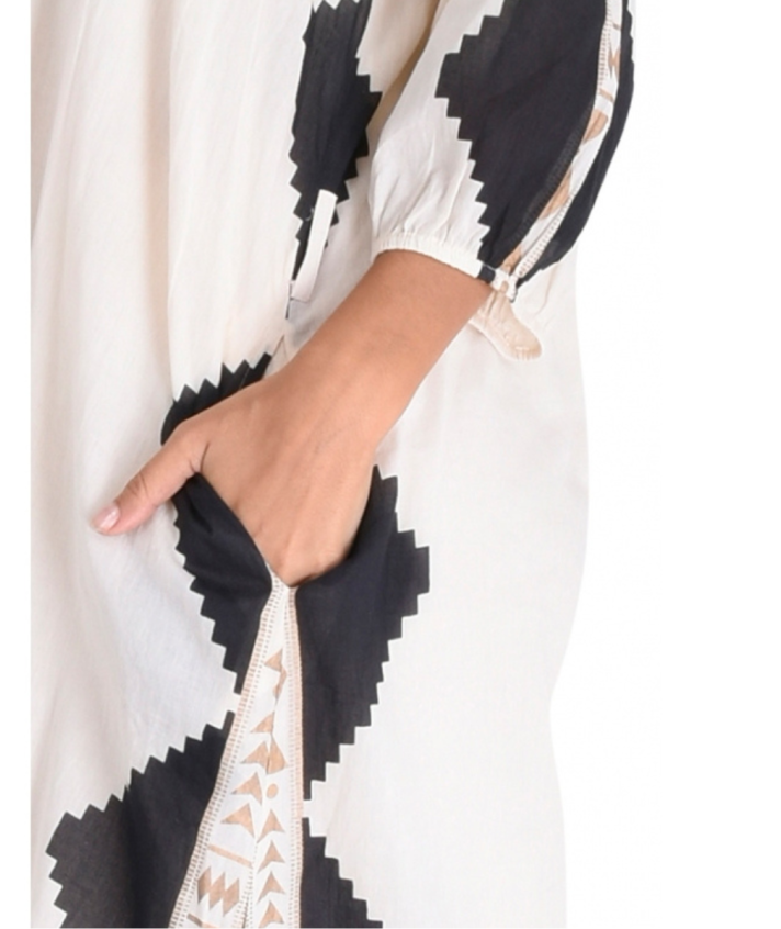 Katoenen jurk met ikat print in zwart
