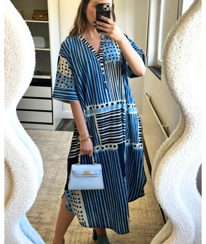 Katoenen kaftan jurk met grafische print