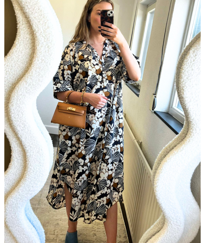 Katoenen kaftan jurk met bloemenprint