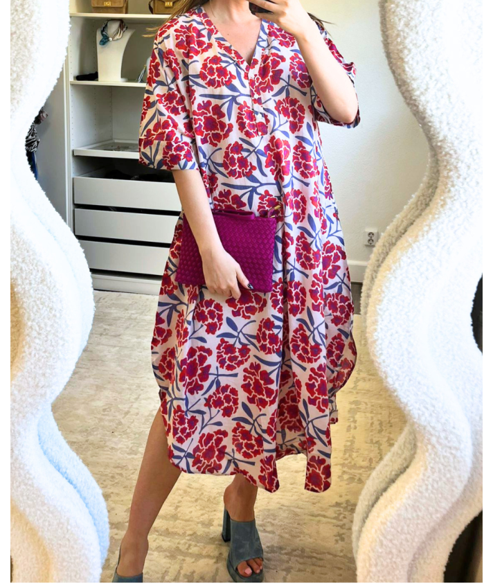 Katoenen kaftan jurk met bloemenprint