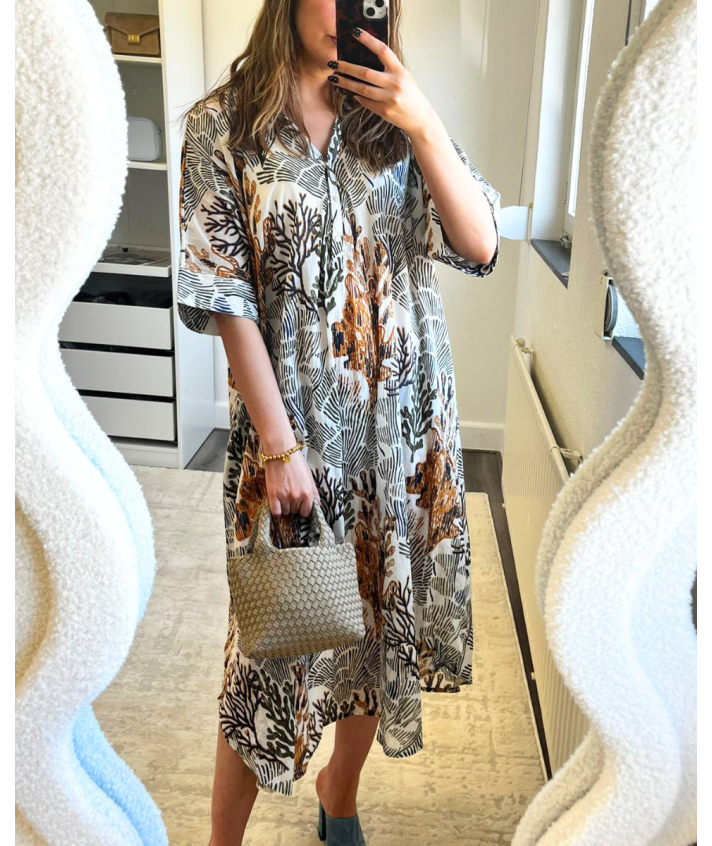 Katoenen kaftan jurk met koraalprint