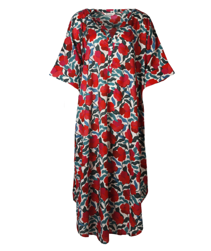 Lange katoenen kaftan met bloemenprint