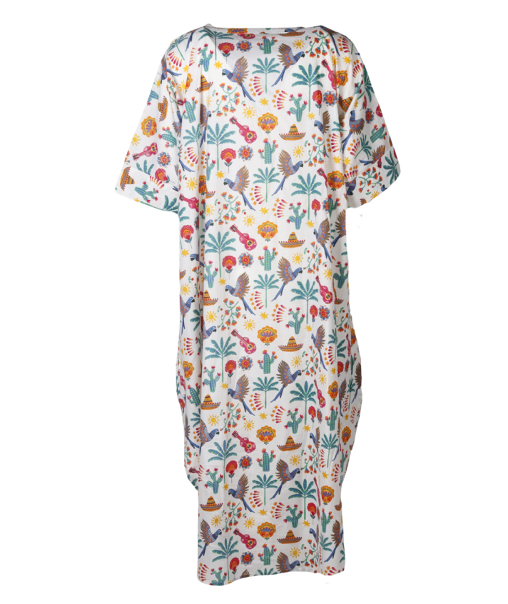 Lange kaftan jurk met kleurrijke illustraties