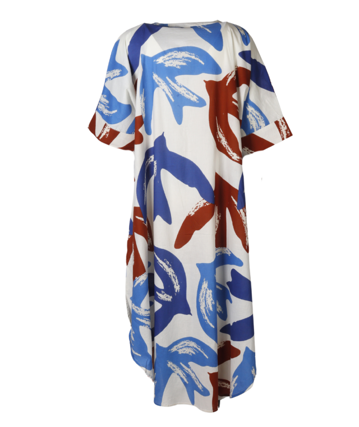 Lange kaftan jurk in blauw tinten