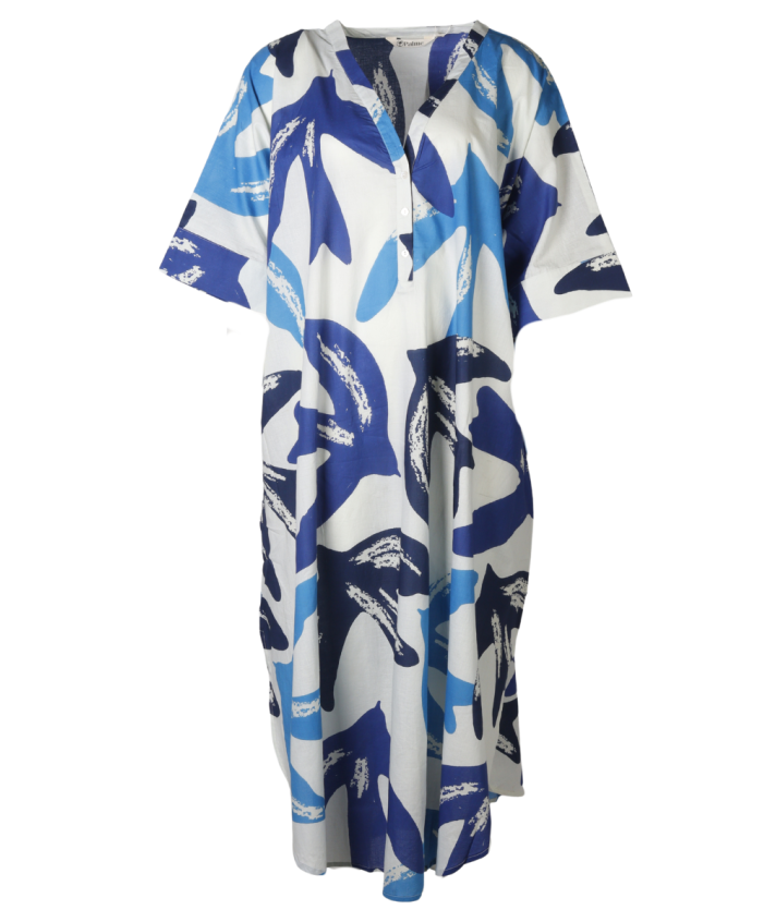 Lange kaftan jurk in blauw tinten