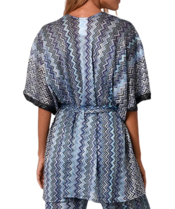Korte kimono met zigzag patroon in blauw
