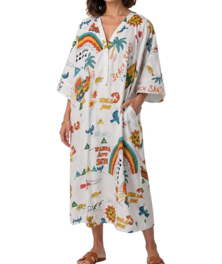 Lange kaftan jurk in zomerse print