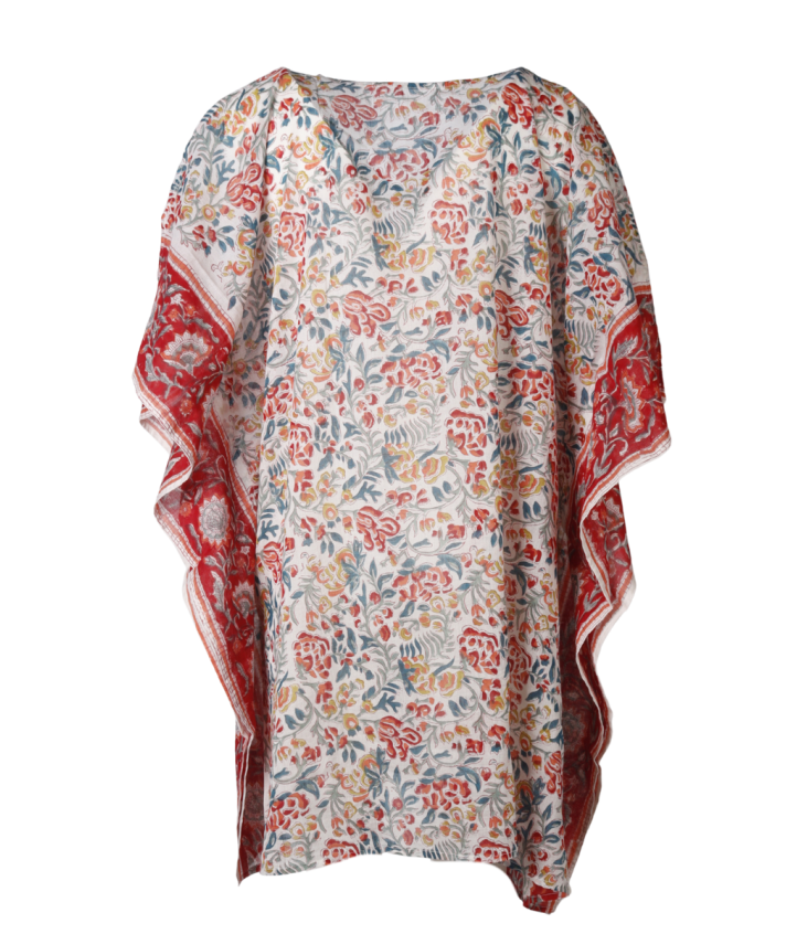 Luchtige bloemen kaftan in rood