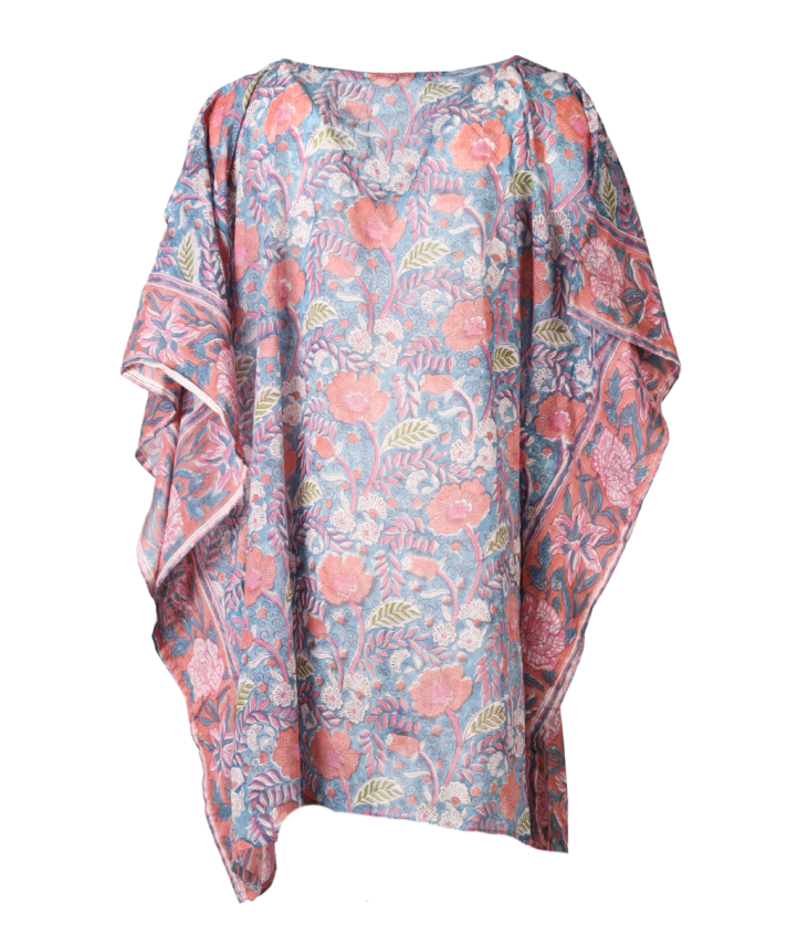 Luchtige bloemen kaftan in zalmroze