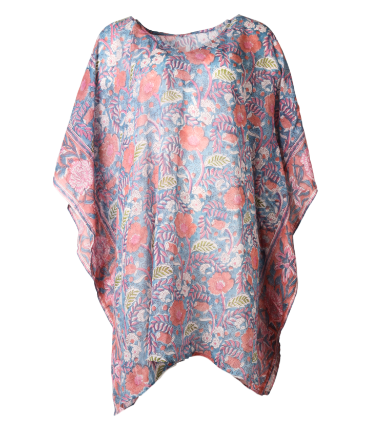 Luchtige bloemen kaftan in zalmroze