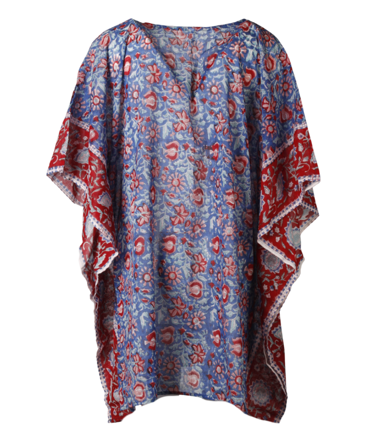 Luchtige bloemen kaftan in kobaltblauw