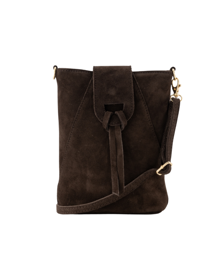 Kendra suède crossbody tas in donkerbruin