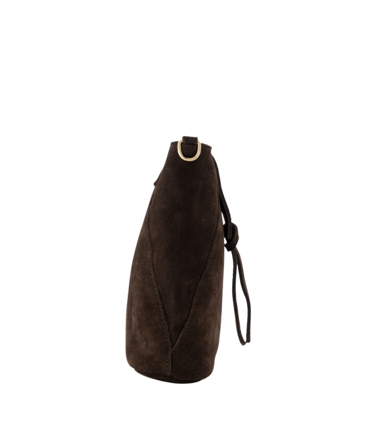 Kendra suède crossbody tas in donkerbruin