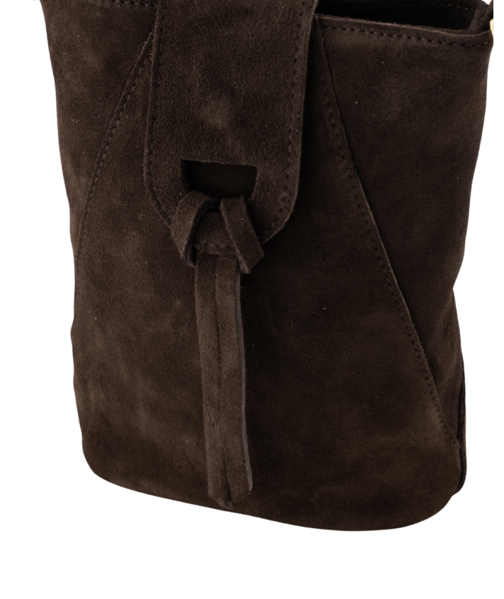 Kendra suède crossbody tas in donkerbruin