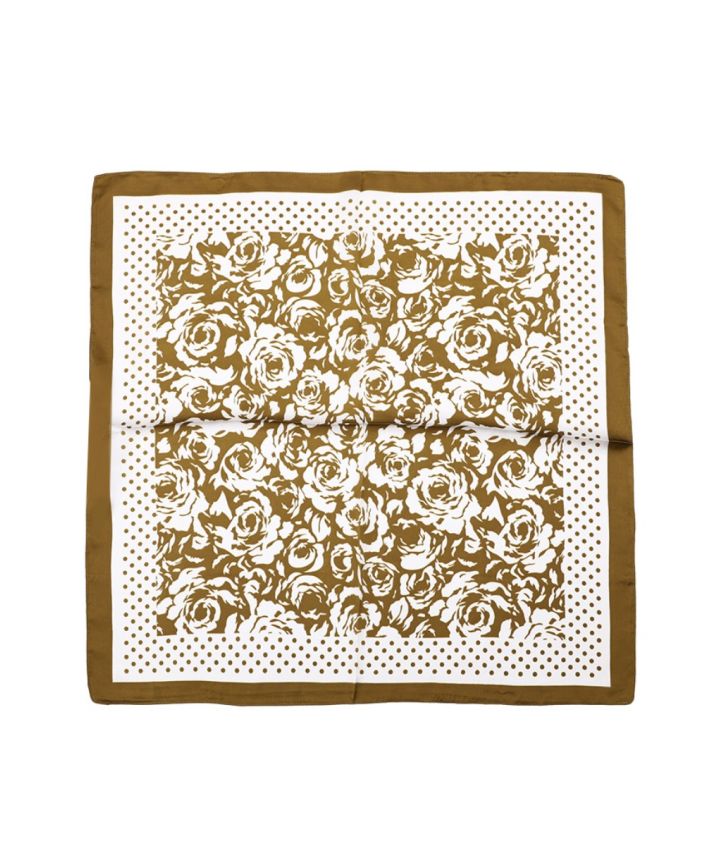 Vierkant sjaaltje wit met bloem & khaki stippenprint