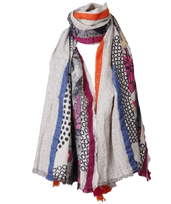 Wol-blend sjaal met patchwork print