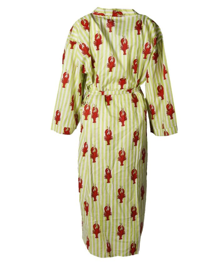 Lange kimono met kreeftenprint in limegroen