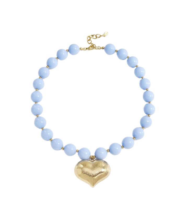 Nina kralenketting met hart bedel in lichtblauw