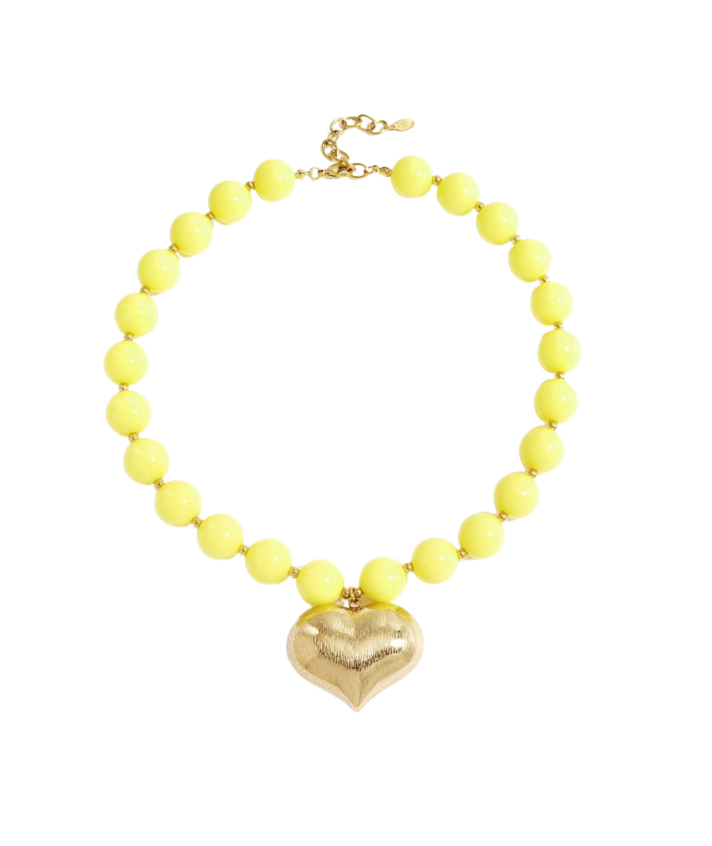 Nina kralenketting met hart bedel in geel