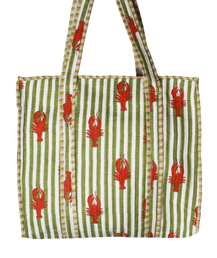 Gewatteerde shopper / schoudertas met kreeftenprint in groen