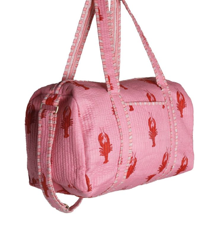 Gewatteerde weekend tas met kreeft in roze