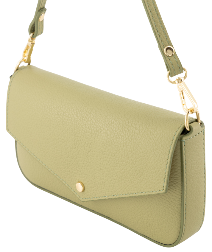 Kylie lederen clutch in olijfgroen
