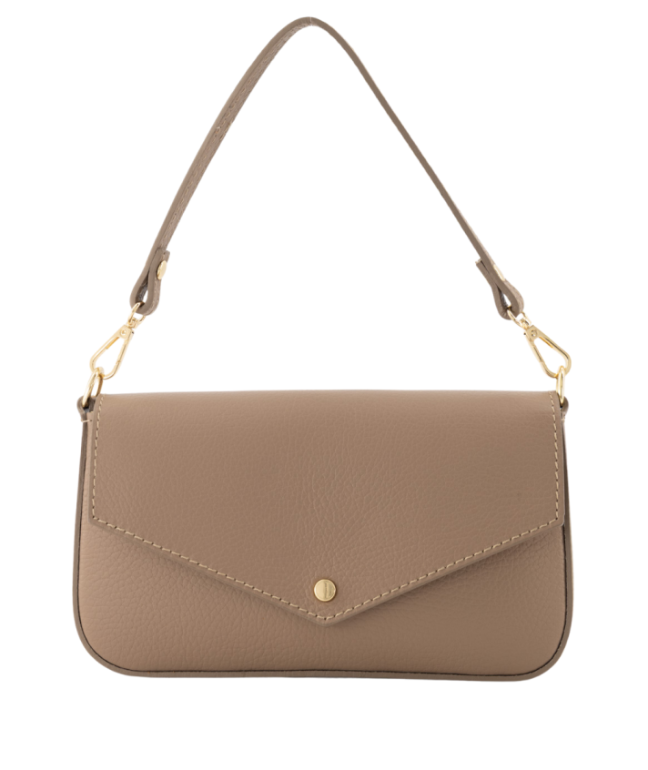 Kylie lederen clutch in donkertaupe