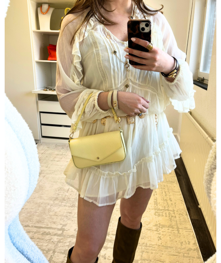 Kylie lederen clutch in botergeel