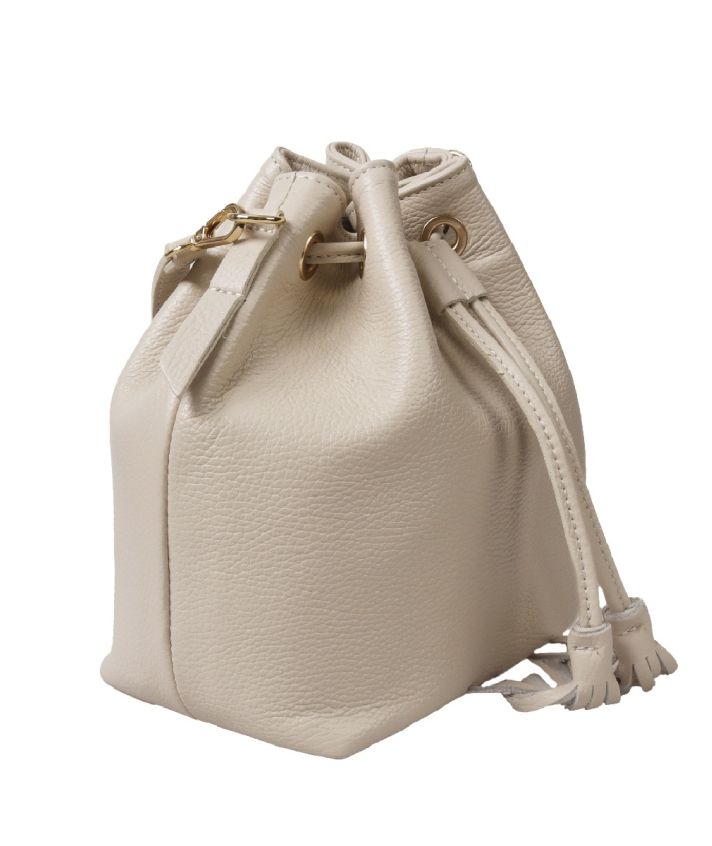 Lederen buideltas in lichtbeige
