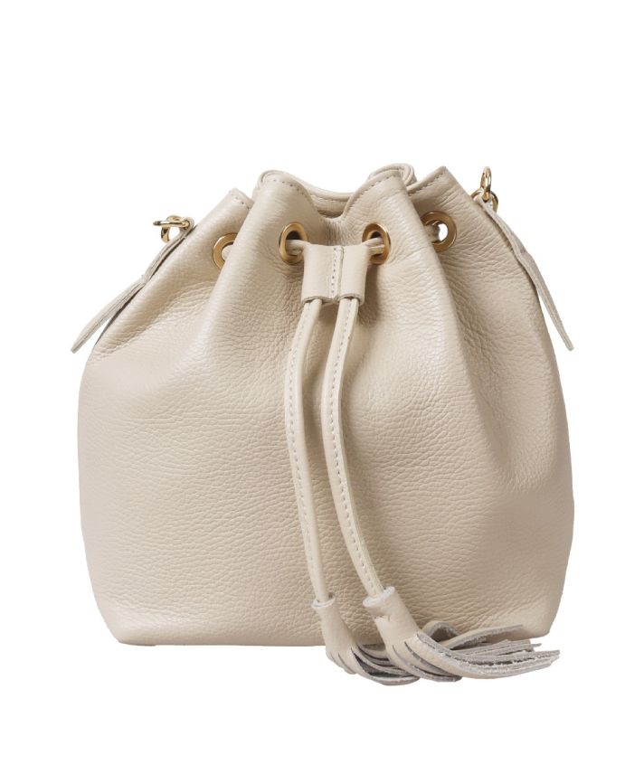 Lederen buideltas in lichtbeige