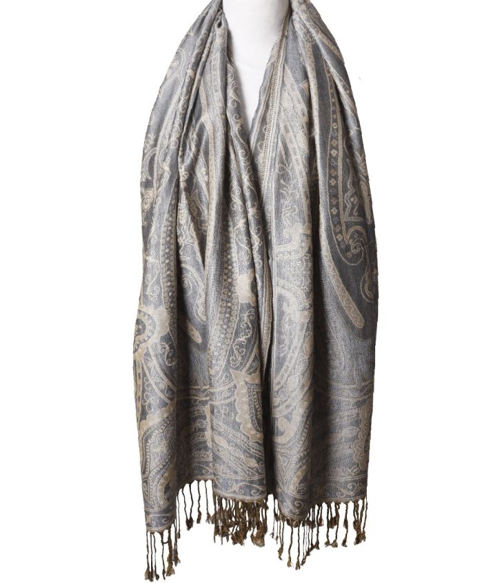 Lieke pashmina sjaal met ornamentpatroon in lichtgrijs