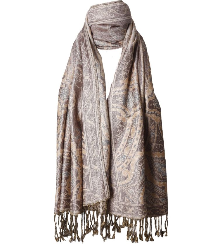 Lieke pashmina sjaal met ornamentpatroon in beige