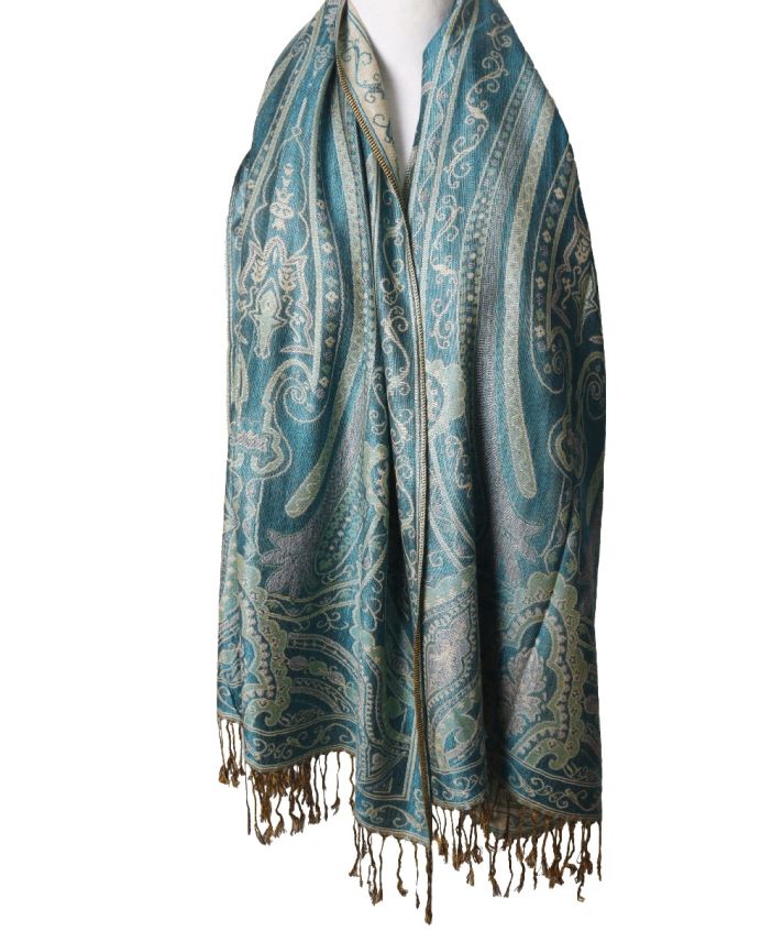 Lieke pashmina sjaal met ornamentpatroon in turquoise