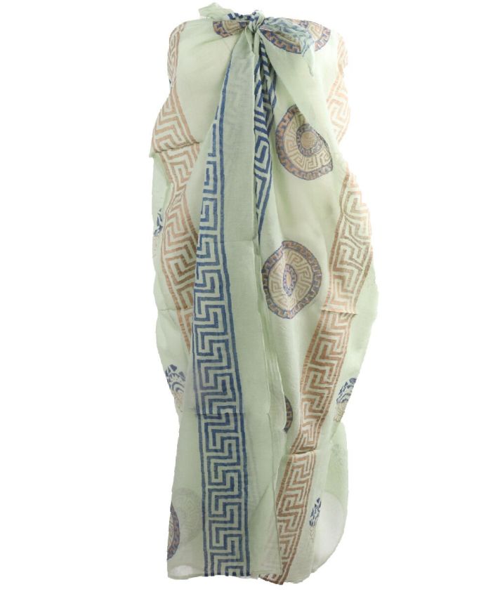 Lichtgroene sarong met Griekse ornamenten print 