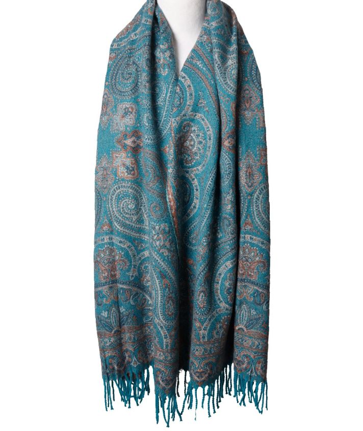 Lora pashmina met paisleypatronen in turquoise